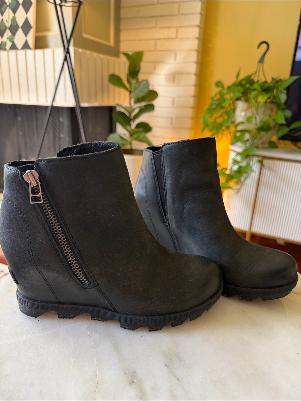 Sorel Black Wedge Ankle Booties with Side Zip